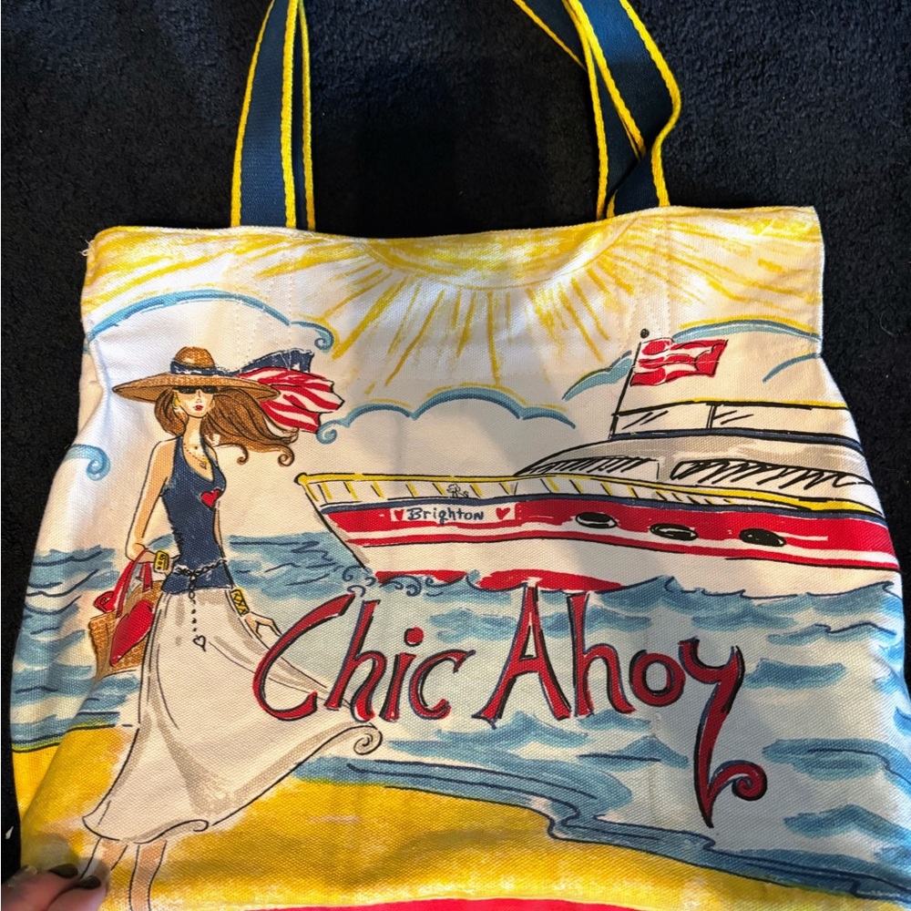Brighton Canvas Tote Bag Chic Ahoy Nautical Theme Bag Shoulder Hand Painted - Picture 16 of 16